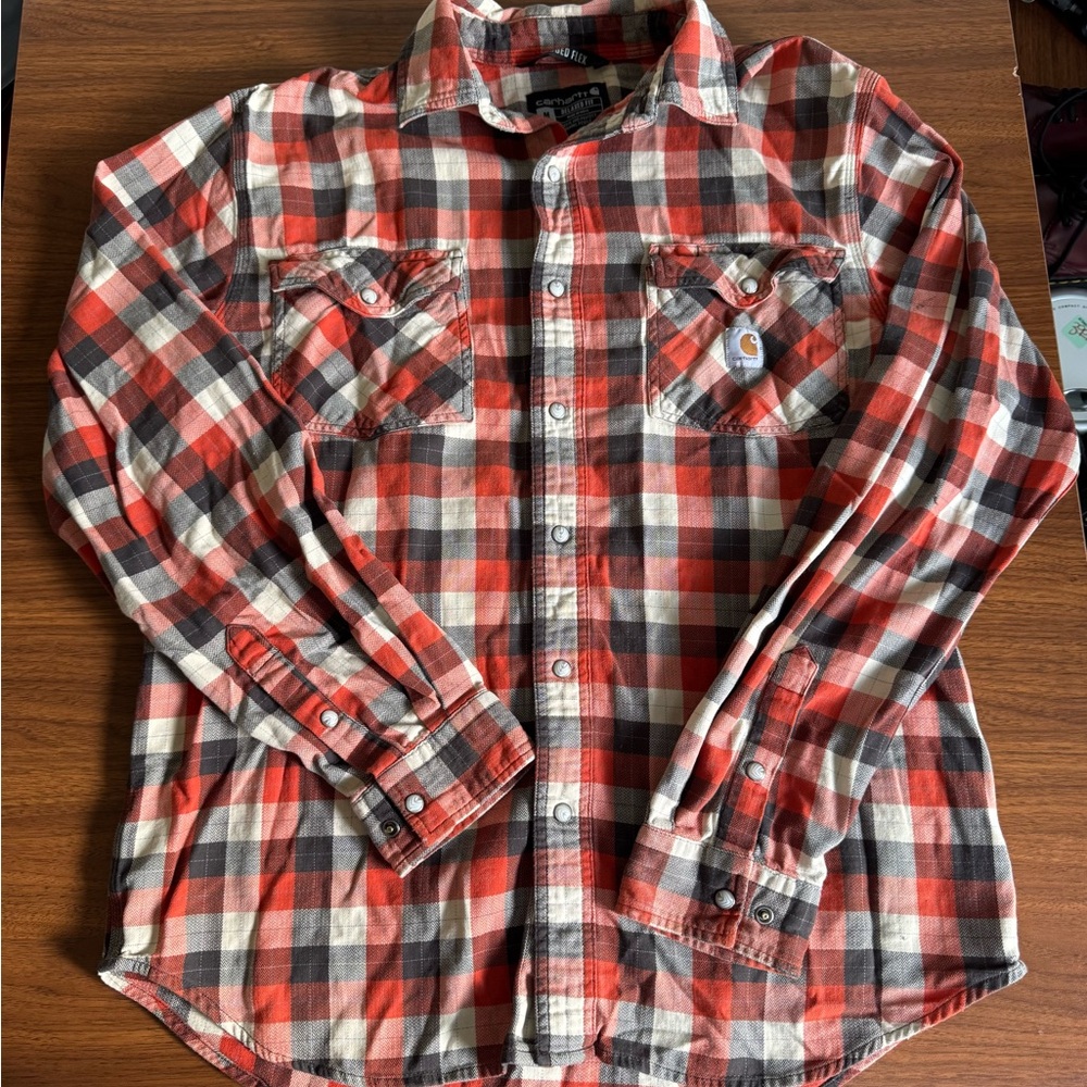 Carhartt Red and Black Plaid Button Down Shirt